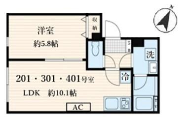 ALATO菊川(1LDK/2階)の間取り写真