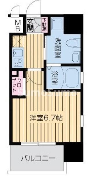 レジディア谷町(1K/2階)の間取り写真