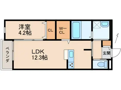 クラウンハイツ木広町B棟(1LDK/3階)の間取り写真