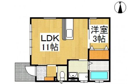 アフルエント大島A棟(1LDK/1階)の間取り写真