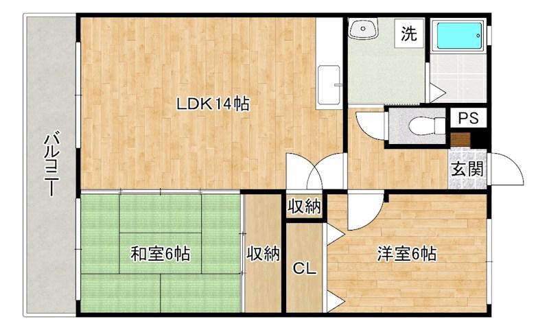 エル・スール湯川 参番館(2LDK/3階)の間取り写真