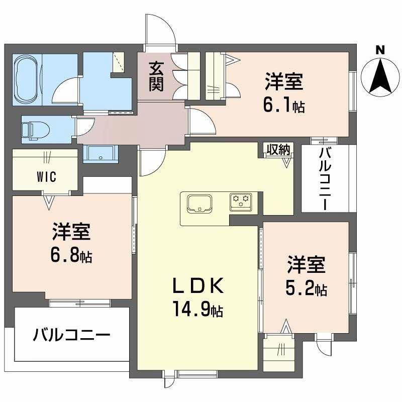 CRESTIEQ大岩本町(3LDK/3階)の間取り写真