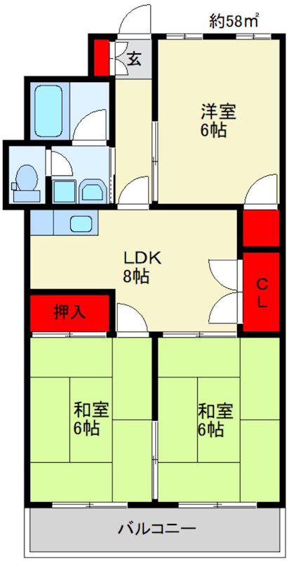 YEビル(3DK/5階)の間取り写真