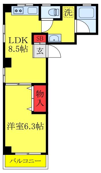ブランニューウェイブ(1LDK/2階)の間取り写真
