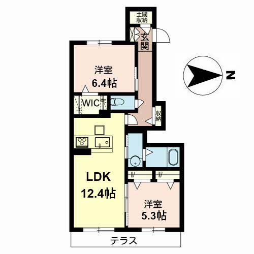 パティオ恵我之荘(2LDK/1階)の間取り写真