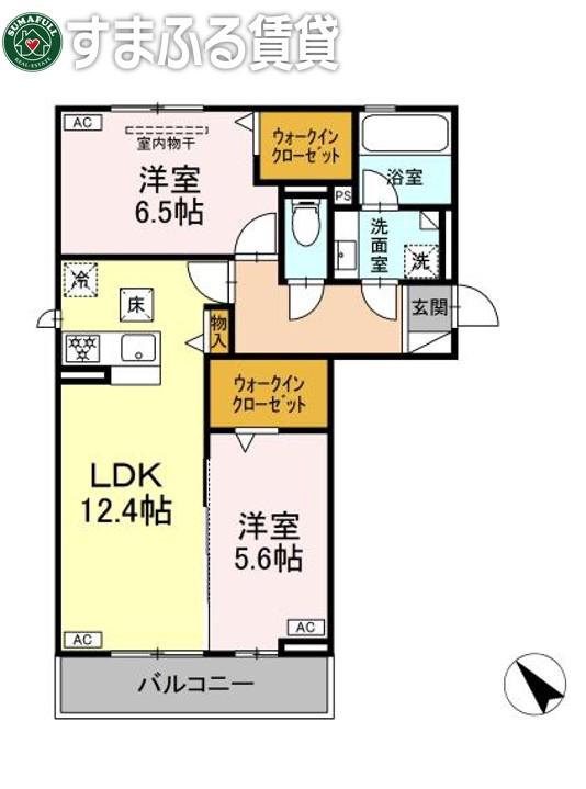 D AVANCE六名新町(2LDK/1階)の間取り写真