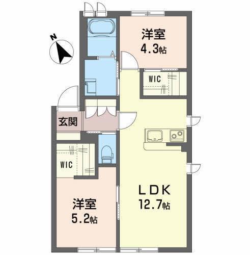 プレステージ川岸C(2LDK/2階)の間取り写真