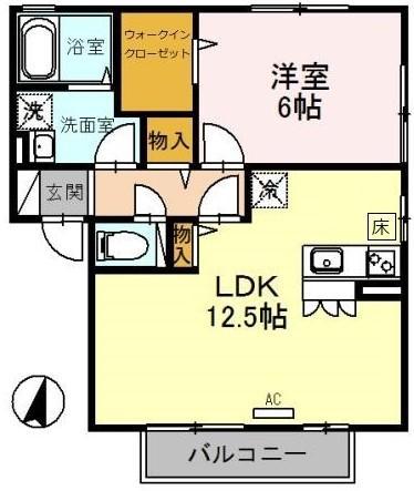 カーサアルペジオB棟(1LDK/1階)の間取り写真