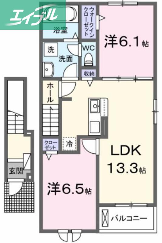 プティボヌールB(2LDK/2階)の間取り写真
