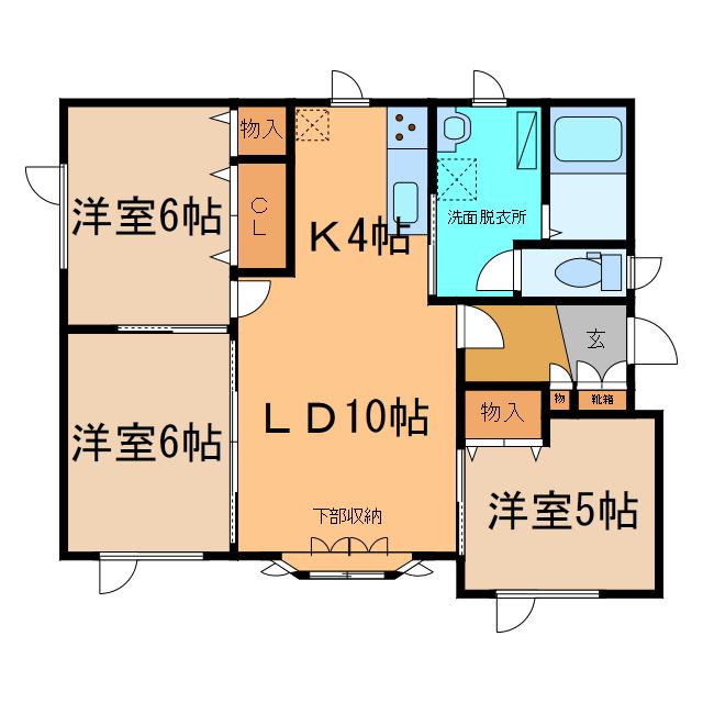 西16北1丁目2戸(3LDK/1階)の間取り写真
