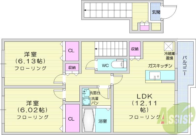 エスペランサ岩切(2LDK/2階)の間取り写真