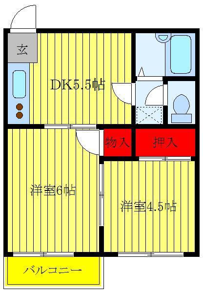 クレールかわかみ(2DK/1階)の間取り写真