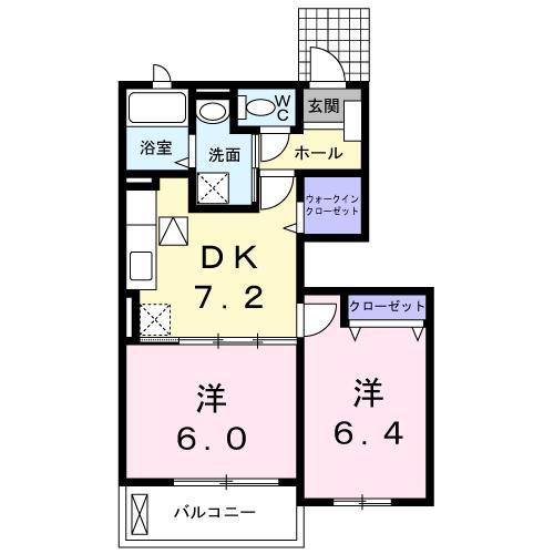 アドベントヒルズC棟(2DK/1階)の間取り写真