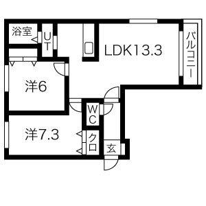 アンソレイエI(2LDK/2階)の間取り写真