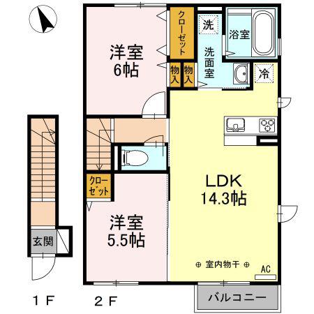 ボヌール メゾン(2LDK/2階)の間取り写真