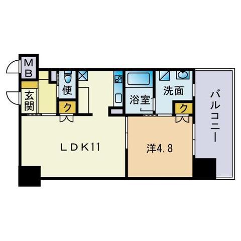 アーバンローズ薬院(1LDK/13階)の間取り写真