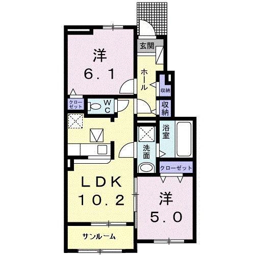 さつまI(2LDK/1階)の間取り写真