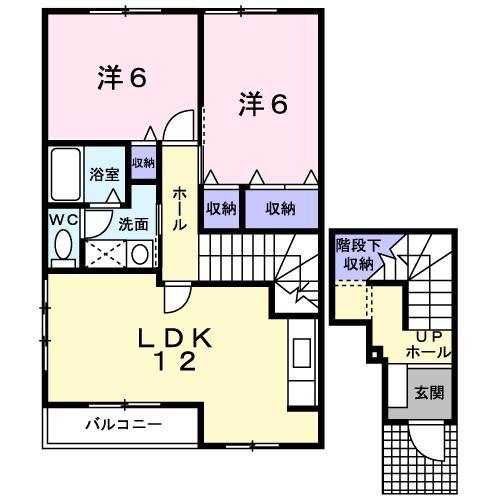 ハ-ヴェスト高原A(2LDK/2階)の間取り写真