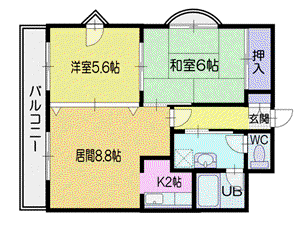 プレサント小樽稲穂(2DK/2階)の間取り写真