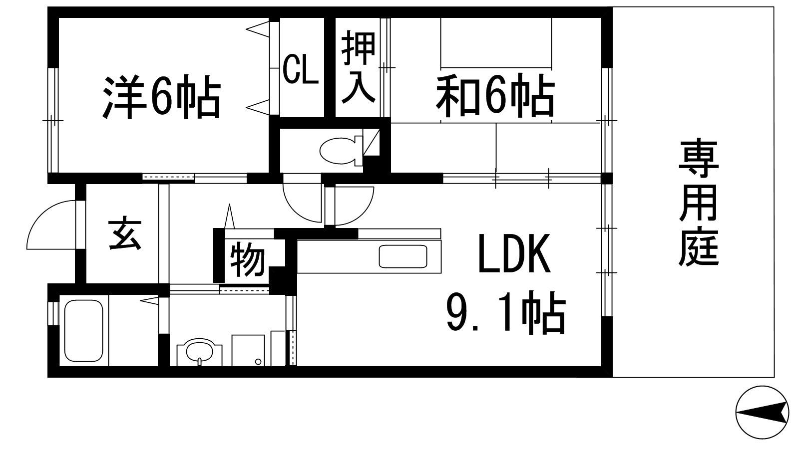 グリーンヒルズ仁川2号棟(2LDK/1階)の間取り写真