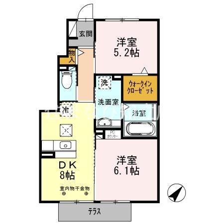 セジュール ココア(2DK/1階)の間取り写真