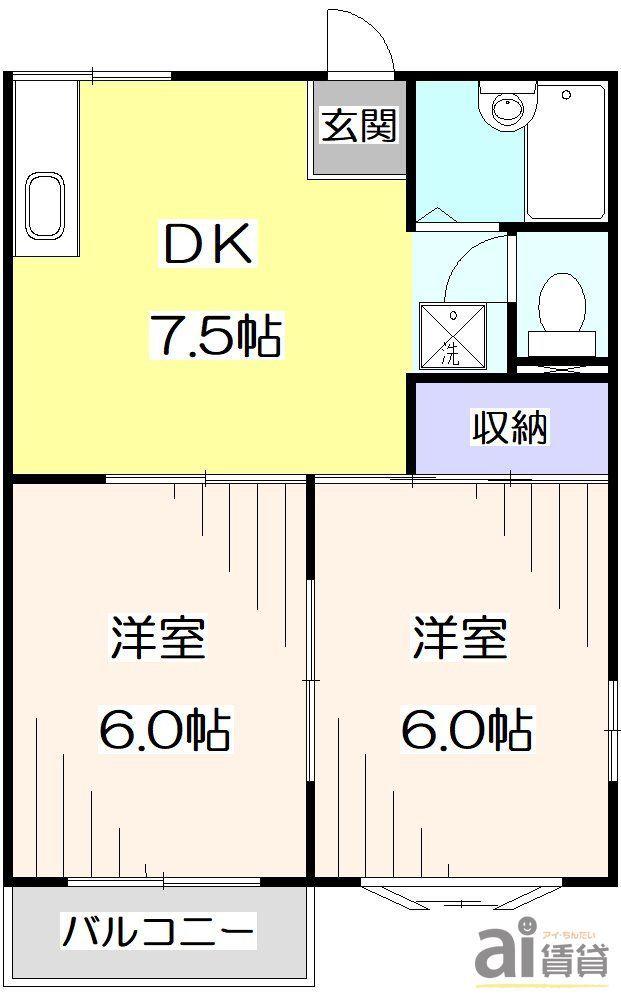 キャッスル古住(2DK/2階)の間取り写真