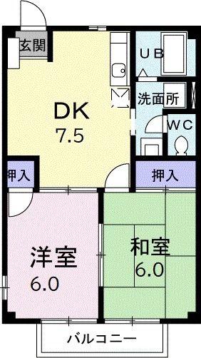 エクセルハイム穴橋(2DK/2階)の間取り写真