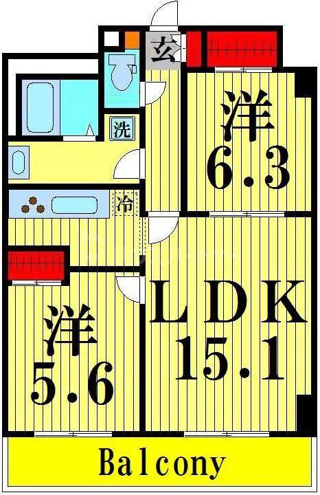 ロイヤルKJ(2LDK/6階)の間取り写真