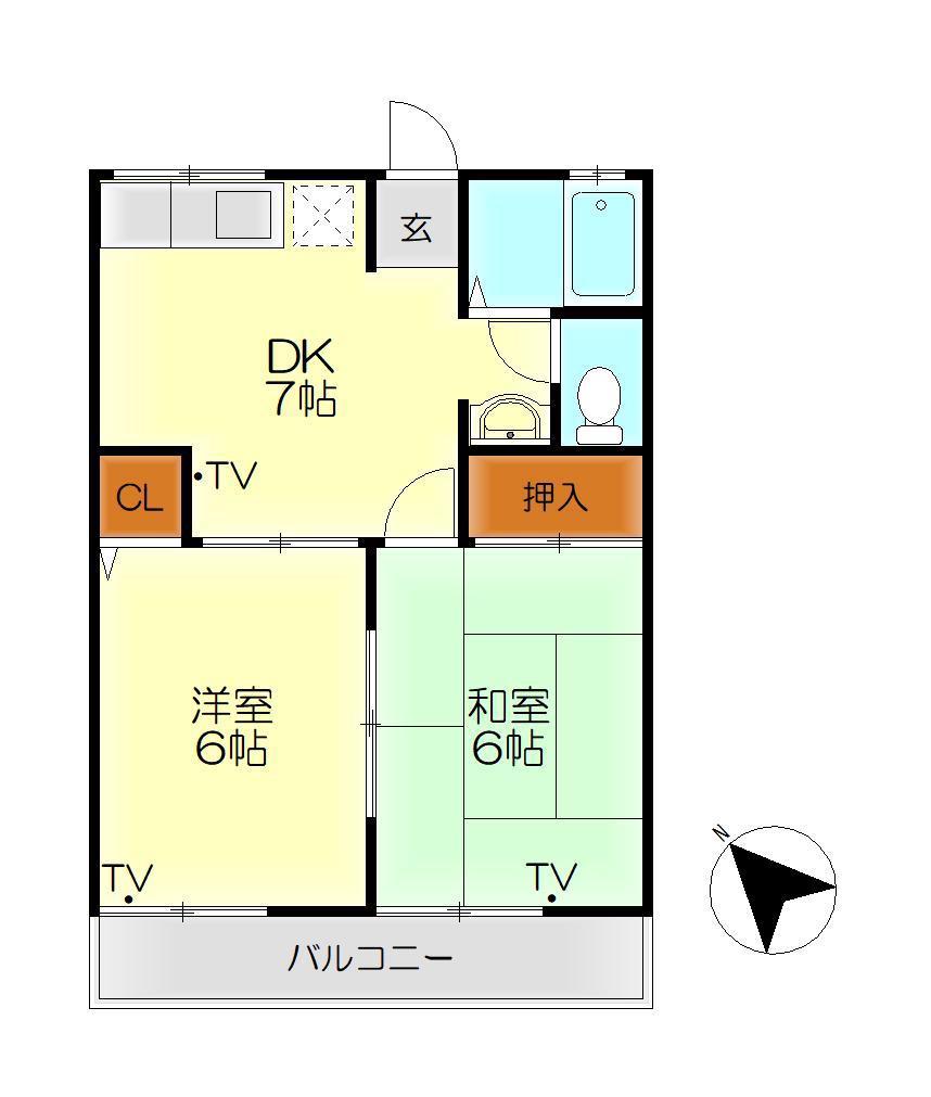 サンライズ四季(2DK/2階)の間取り写真