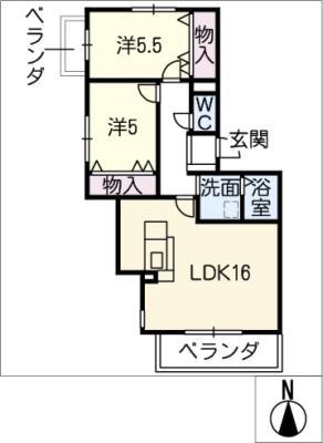 ウィステリア社が丘(2LDK/3階)の間取り写真