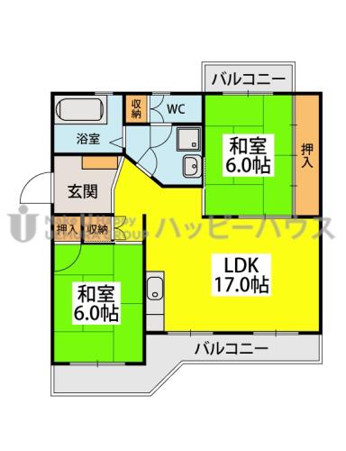 ビレッジ都府楼(2LDK/4階)の間取り写真