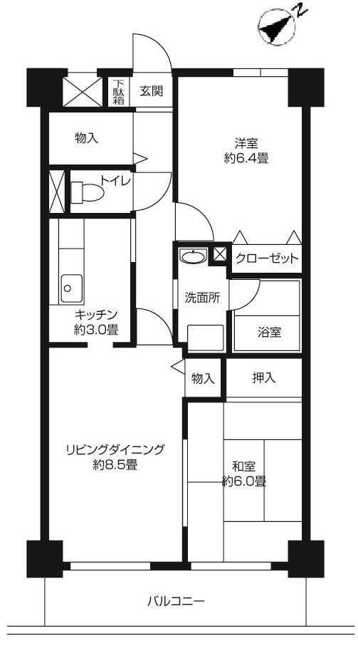 サン ボナール宮崎台(2LDK/5階)の間取り写真