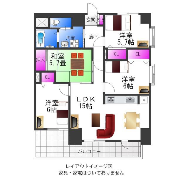 ラ・フォーレ久宝園(4LDK/9階)の間取り写真