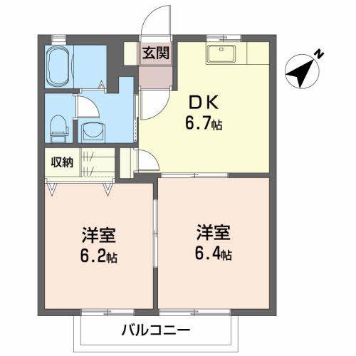 サンフォレスト1番館(2DK/2階)の間取り写真