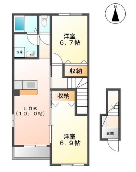 ラトゥールV(2LDK/2階)の間取り写真