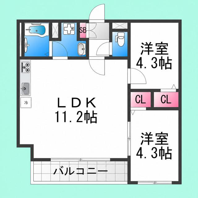 TIO VERDE(2LDK/2階)の間取り写真