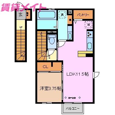 アルバグランデ金場 B棟(1LDK/2階)の間取り写真