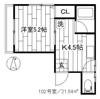 エクセル北町(1K/1階)の間取り写真