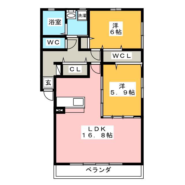 MAS 2013 A棟(2LDK/2階)の間取り写真
