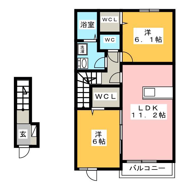グランツ長良B(2LDK/2階)の間取り写真