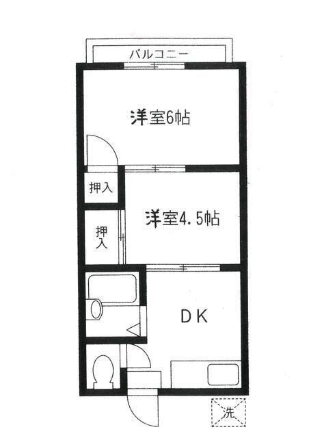 荒野ハウス(2DK/2階)の間取り写真