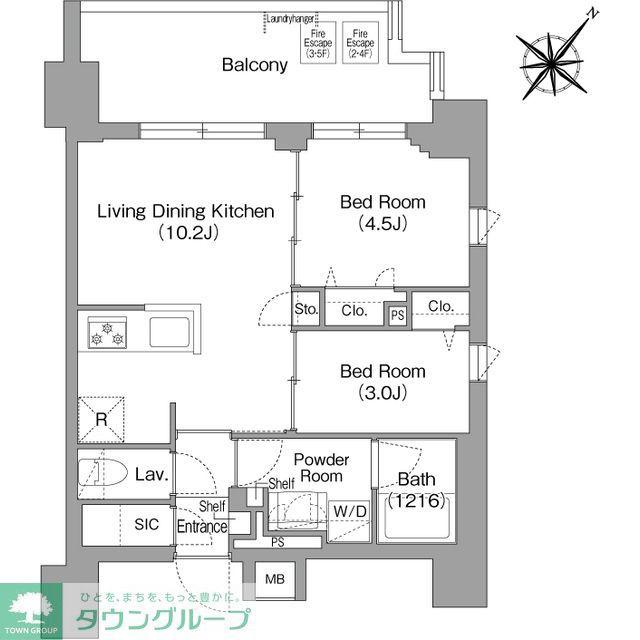 コンフォリア・リヴ押上ノース(2LDK/4階)の間取り写真