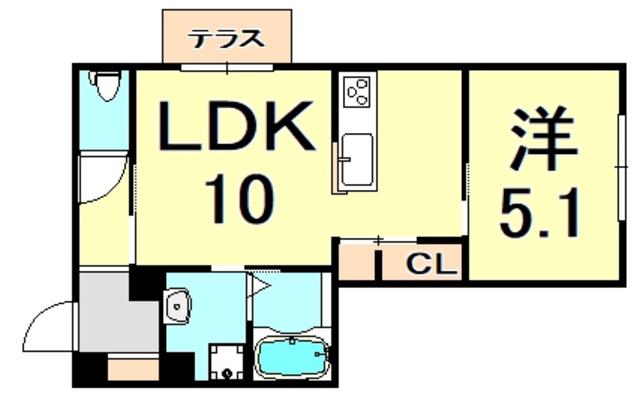 D-ROOM ウエスト PARK 西宮北口(1LDK/1階)の間取り写真