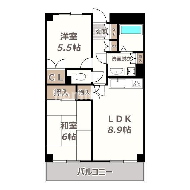 ボンホワイエ 帝塚山(2LDK/4階)の間取り写真