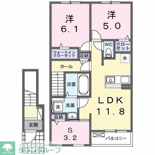 カレント レジデンス 下増田I(2LDK/2階)の間取り写真