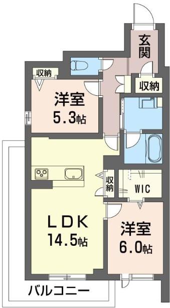 グランブルー武蔵浦和(2LDK/3階)の間取り写真