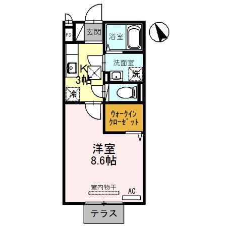 グランモアZ A棟(1K/1階)の間取り写真
