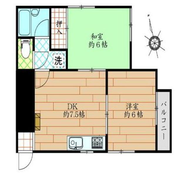 カトレアハイム(2DK/1階)の間取り写真
