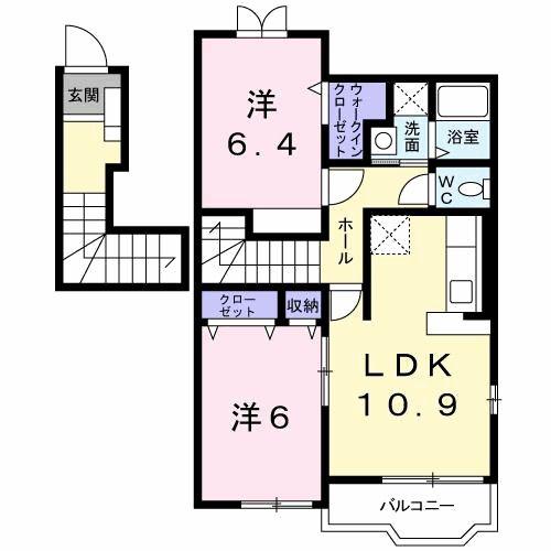グランウエスト A(2LDK/2階)の間取り写真