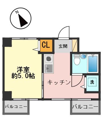 エスポワール新小岩(1K/9階)の間取り写真